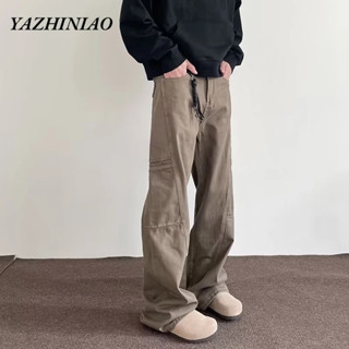  YAZHINIAO Quần nam kiểu Mỹ thiết kế giải cấu trúc dáng rộng Maillard quần nâu nam 