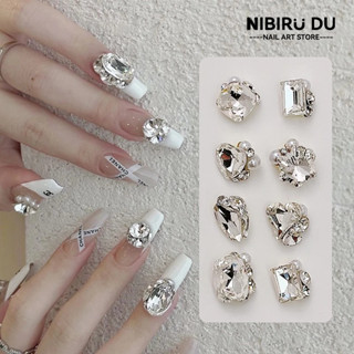 Móng Tay Nghệ Thuật Kim Cương Giả Pha Lê Trang Trí Móng Tay Dán DIY Đá Quý Trắng Lấp Lánh Kính Trang Sức Kim Cương Trái Tim Tình Yêu Đá Kẹo 5 Chiếc