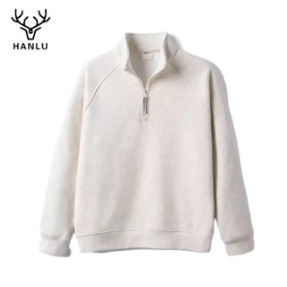 Áo len nam HANLU thiết kế dây kéo đơn giản đơn sắc đa năng áo cotton nguyên chất dài tay đa năng