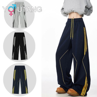 Youtang Quần nỉ thể thao nam nữ phong cách Mỹ mùa thu đông dày thẳng quần sọc thường ngày