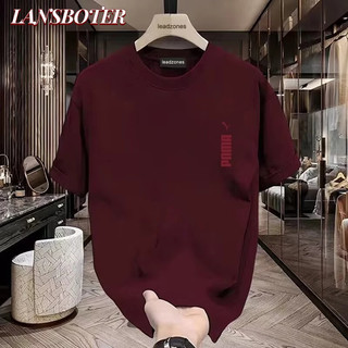  Lansboter Áo thun nam ngắn tay mùa hè kiểu Mỹ đơn giản phù hợp với áo rộng in màu trơn 