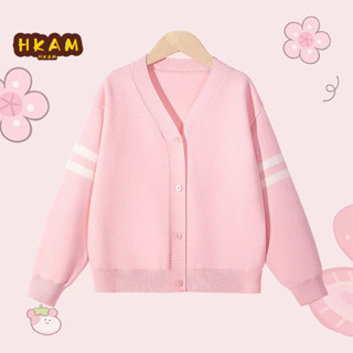 HKAM Áo khoác Cardigan dệt kim K, áo khoác dài tay phong cách Preppy cho bé gái