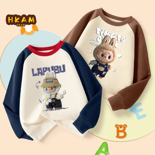 HKAM Áo Sweater bé gái Áo nỉ tay Raglan dễ thương đơn giản, in Labubu