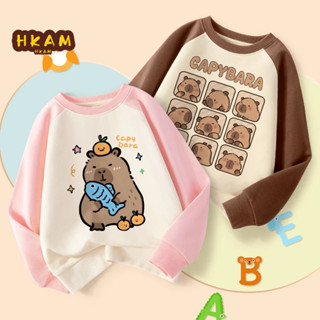 HKAM Áo Sweater cho bé gái Áo len tay Raglan dễ thương đơn giản với in capybara Unisex