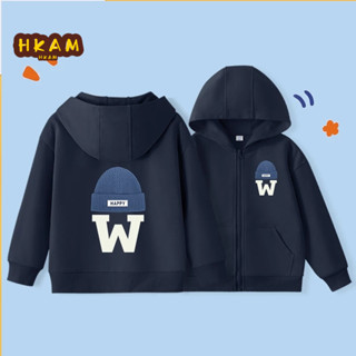 HKAM Áo Hoodie bé trai  Áo có dây kéo trẻ em  đơn giản thời trang có túi, in mũ