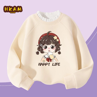 HKAM Áo Sweater bé gái Áo bông cừu dành cho trẻ em giữ ấm Thoải mái thời trang thu đông