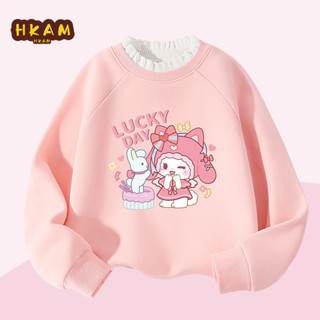 HKAM Áo Sweater bé gái Áo bông cừu dành cho trẻ em giữ ấm Thoải mái thời trang thu đông In Hình Thỏ Dễ Thương 