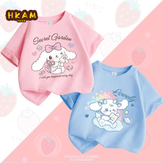 HKAM Áo thun bé gái 100% Cotton thời trang giản dị Áo thun ngắn tay mùa hè phải có Áo thun in hình thỏ dễ thương