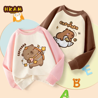 HKAM Áo Sweater bé gái Áo nỉ tay Raglan dễ thương đơn giản, in Capybara