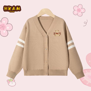  Áo khoác Cardigan dệt kim cho bé gái Áo khoác dài tay phong cách Preppy Áo len trẻ em in hình gấu 