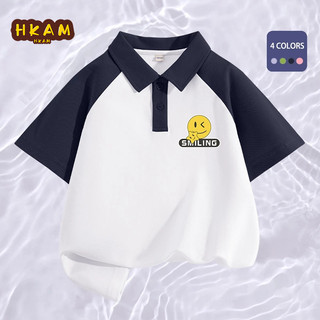 HKAM Áo thun Polo cho bé gái ngắn tay thời trang Mềm mại thoải mái, in hình mặt cười Unisex