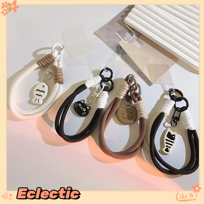 - Eclectic - Mặt dây chuyền hình mèo đen và cá Dây đeo điện thoại bện ngắn Phụ kiện bảo vệ điện thoại di động