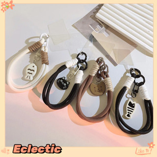 - Eclectic - Mặt dây chuyền hình mèo đen và cá Dây đeo điện thoại bện ngắn Phụ kiện bảo vệ điện thoại di động