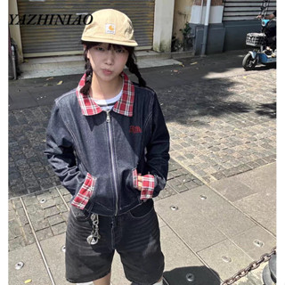 Áo khoác denim nam YAZHINIAO Áo khoác denim kẻ sọc cổ điển Mỹ khâu mỏng dụng cụ ve áo khoác dài tay