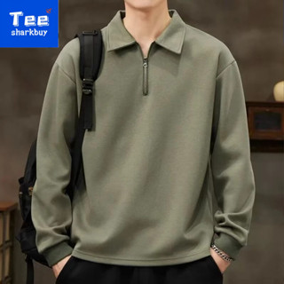 Nửa Dây Kéo Màu Trơn POLO Cổ Áo Nam Xuân Thu Mỹ Rời Retro Ve Áo Dài Tay Top 