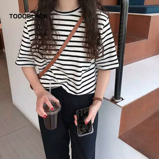 TODOBLACK Áo Thun Cotton Tay Ngắn Họa Tiết Kẻ Sọc Đơn Giản 3 Màu Thời Trang Mùa Hè Cho Nữ Màu Sắc