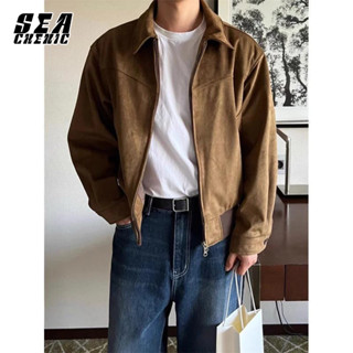 SEACHENIC Áo khoác ngắn nam da lộn kiểu Hàn Quốc