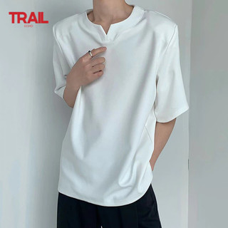 Áo thun nam cổ chữ V màu trơn Trail Echo mùa hè Áo thun ngắn tay đơn giản phong cách Hàn Quốc mới