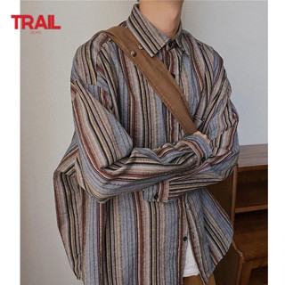 Áo sơ mi nam sọc dọc Trail Echo Áo sơ mi dài tay cổ điển Nhật Bản mới phù hợp