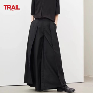 Trail Echo Nam Màu Trơn Váy Quần Nhật Bản Không Đều Niche Rời Quần Ống Rộng Thường Ngày