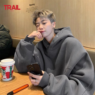  Áo Hoodie nam Trail Echo Thu đông Phong cách Hàn Quốc mới Màu trơn Đơn giản dáng rộng Áo dài tay đa năng 