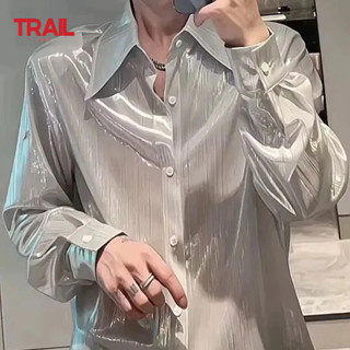 Áo sơ mi vải sáng bóng dành cho nam Trail Echo Phong cách Hàn Quốc mới Áo dài tay cao cấp phù hợp cho mùa thu