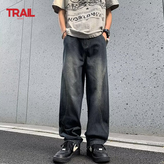  Quần jean nam chuyển màu Trail Echo New American Retro High Street Quần ống rộng thẳng chất lượng cao 