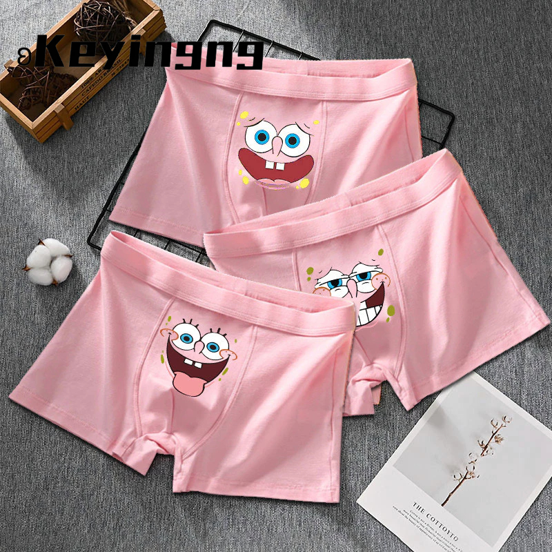 Keyingng TIDE BEAR Quần lót nam thoải mái đồ lót cotton màu hồng hoạt hình quần lót boxer quần lót
