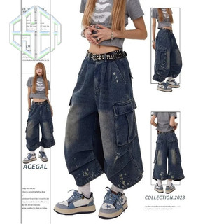 Esea Quần jean nam tay ngắn phong cách hip-hop đường phố cao cấp kiểu Mỹ thiết kế eo cao phong cách trung tính quần short denim nhiều túi