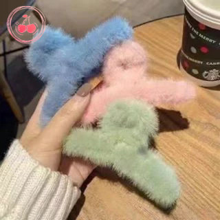 💞Cherry💞 Kẹp tóc phủ lông nhung cỡ lớn phong cách Hàn Quốc thời trangcho nữ