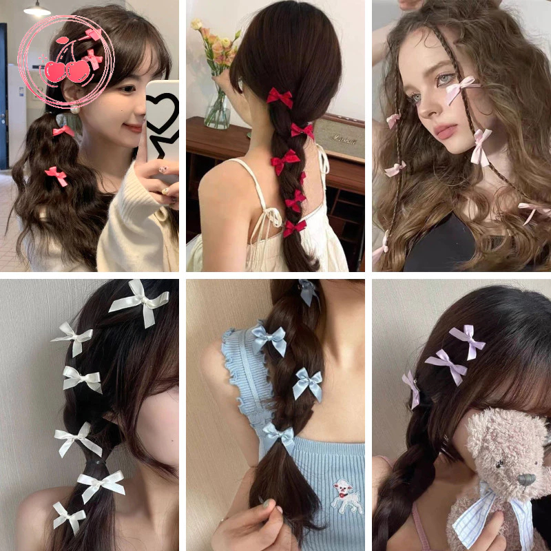 💞Cherry💞 1k Kẹp Tóc Hình Nơ Ruy Băng mini Dễ Thương Phong Cách Hàn Quốc y2k