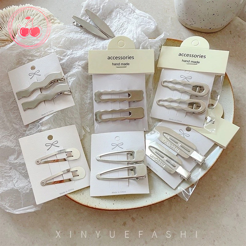 💞Cherry💞 1K kẹp tóc kẹp tóc bạc kẹp tóc giọt nước kẹp tóc mái kim loại kẹp kim loại Kẹp Tóc Mỏ Vịt Bằng Kim Loại Màu Bạc Thời Trang