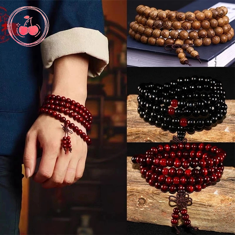 💞Cherry💞 Vòng Tay Chuỗi Hạt Phật Cầu Nguyện Bằng Gỗ Đàn Hương Tự Nhiên 6mm