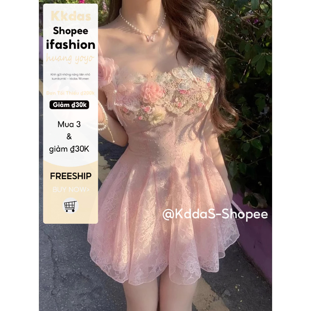 Pháp Ngọt Ngào Pure Desire Hoa Lưới Camole Đầm 2025 Xuân Hè Bộ Sưu Tập Mới