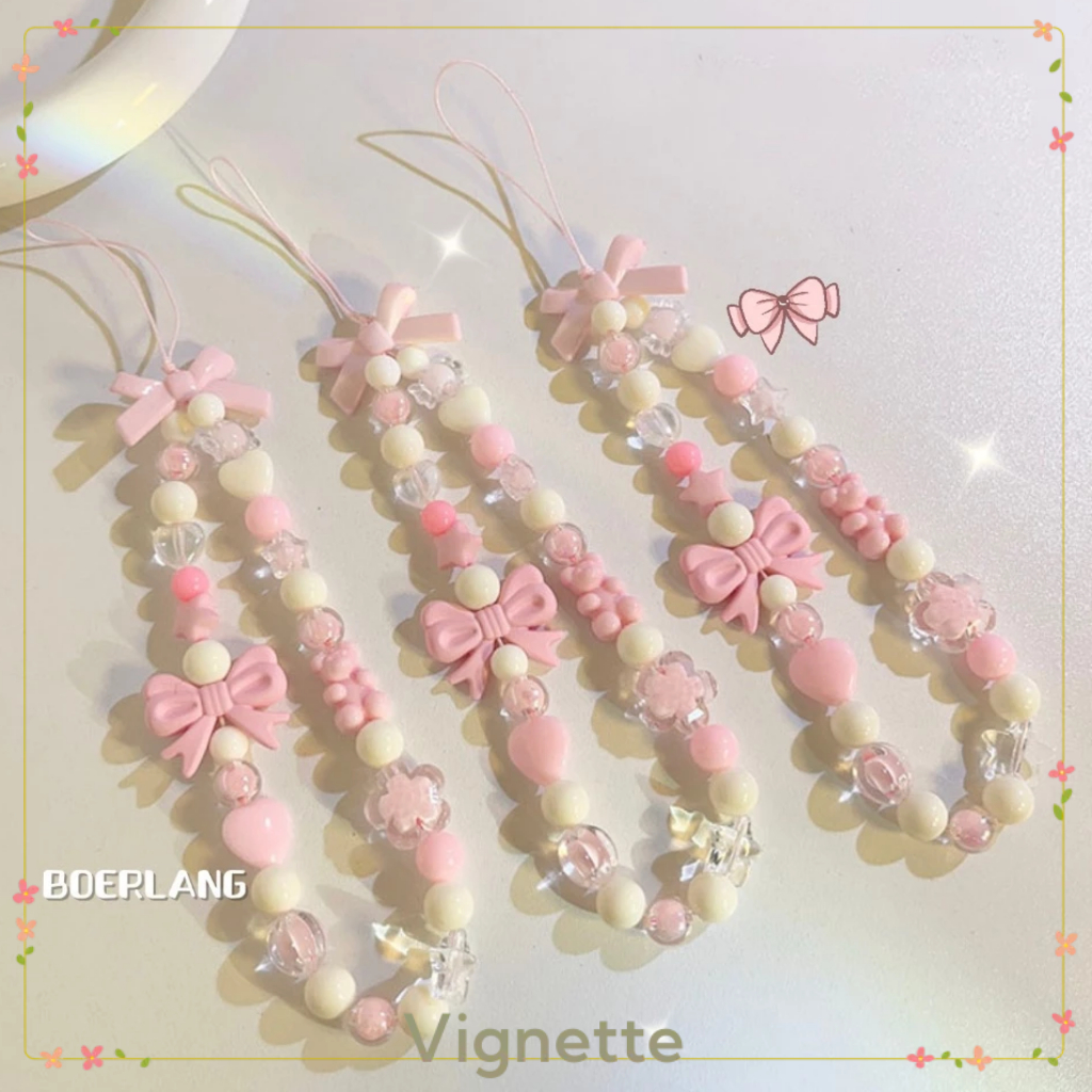 [Vignette] - COD Dây chuyền điện thoại di động màu hồng nơ ngọt ngào đính cườm dây chuyền màu