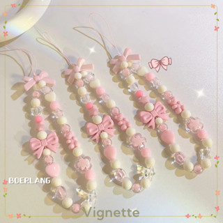 [Vignette] - COD Dây chuyền điện thoại di động màu hồng nơ ngọt ngào đính cườm dây chuyền màu