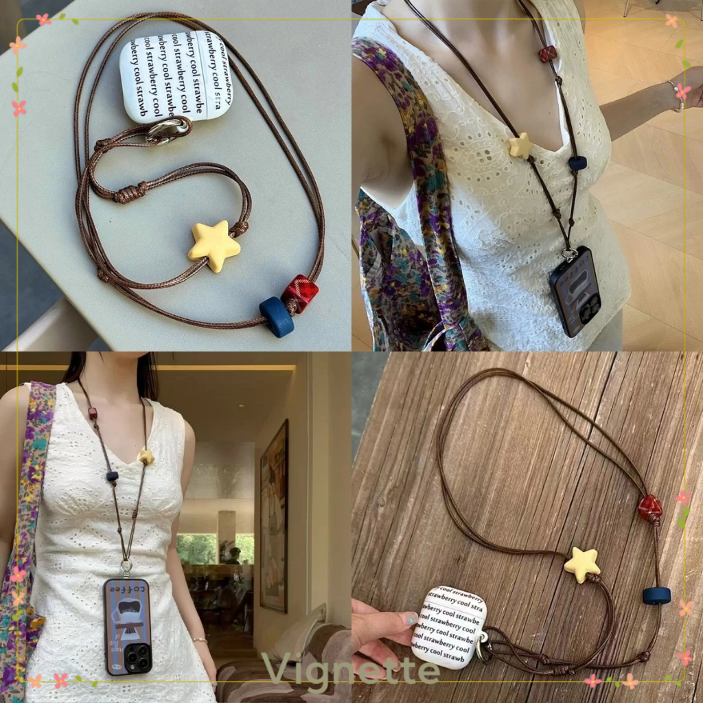 [Vignette] - COD Dây đeo điện thoại chống thất lạc hình khối sao đính hạt sáp cổ điển