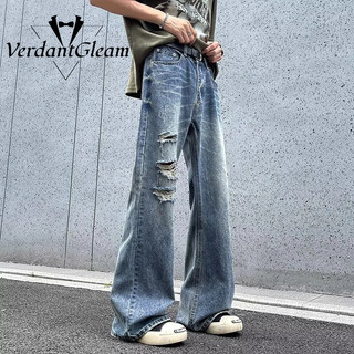 VG Quần jean nam , quần jean rách xẻ tà dáng rộng cổ điển kiểu Mỹ