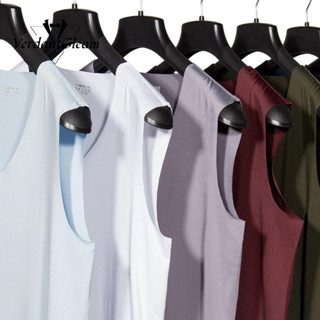 VG Áo Vest nam mùa hè băng lụa liền mạch cổ chữ V Slim Fit màu trơn thể thao Áo sơ mi không tay mỏng