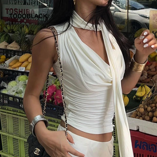 TODOBLACK Áo Vest không tay cổ chữ V thời trang nữ Slim Fit Streamer Crop Top (Đen / Trắng / Đỏ / Nâu)