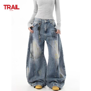 Quần jean nam Trail Echo Mùa hè mới kiểu Mỹ retro cũ thiết kế graffiti quần ống rộng thẳng