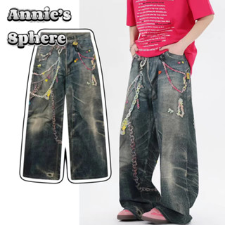 Quần jean Denim in hình chuỗi Hiphop cổ điển Annies Sphere cho mùa xuân 2025
