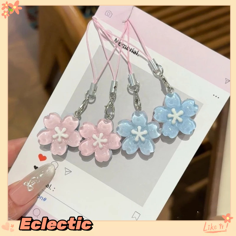 - Eclectic - Dây đeo điện thoại bện hình hoa anh đào màu xanh và hồng Girly Heart Jelly tai nghe dây chuyền