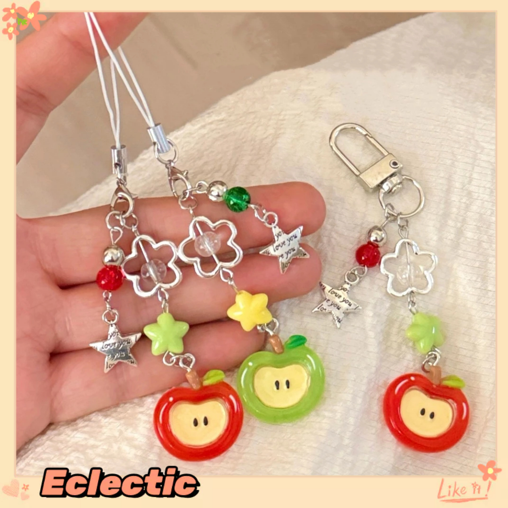 - Eclectic - Dây đeo điện thoại đính hạt táo xanh và đỏ dễ thương theo phong cách mùa hè