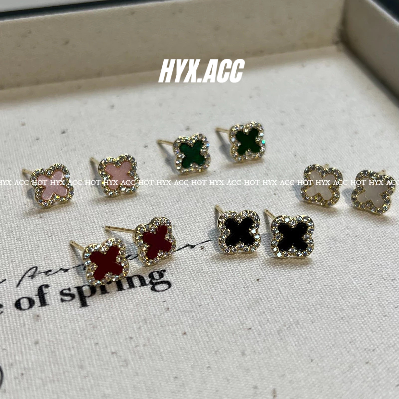 Bông tai nữ Bông tai cỏ ba lá Zircon dát siêu nhỏ tinh tế