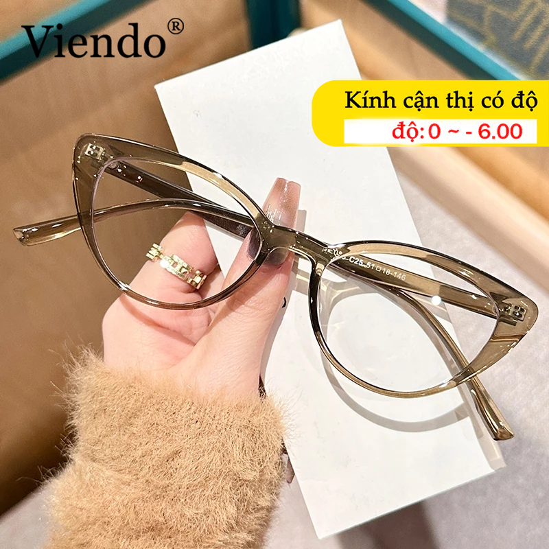 Gọng Kính Giả Cận Nữ VIENDO Mặt Kính mắt mèo nhựa Chông Tia UV Ánh Sáng Xanh Đổi Màu Khi Ra Nắng Thời Trang  -1.0/-2.0/-3.0/-4.0/-5.0/-6.0