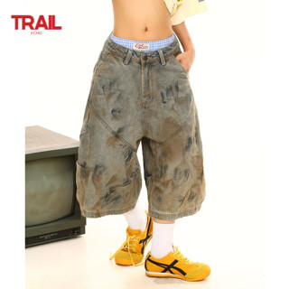 Quần short denim nam Trail Echo mùa hè mới của Mỹ retro phù hợp với phong cách đất hoang quần thẳng cũ