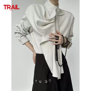 Áo sơ mi nam Trail Echo Mùa hè mới Hàn Quốc cổ điển khâu không đều thiết kế độc quyền cổ cao áo dài tay