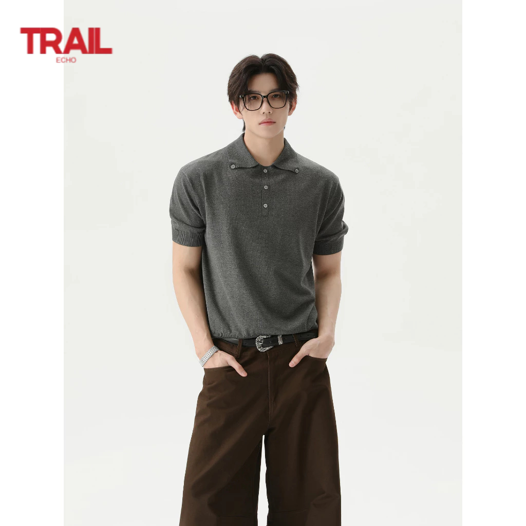 Áo Polo Nam Trail Echo Mùa Hè Mới Hàn Quốc Retro Đa Năng Màu Trơn Chất Lượng Cao Tay Ngắn