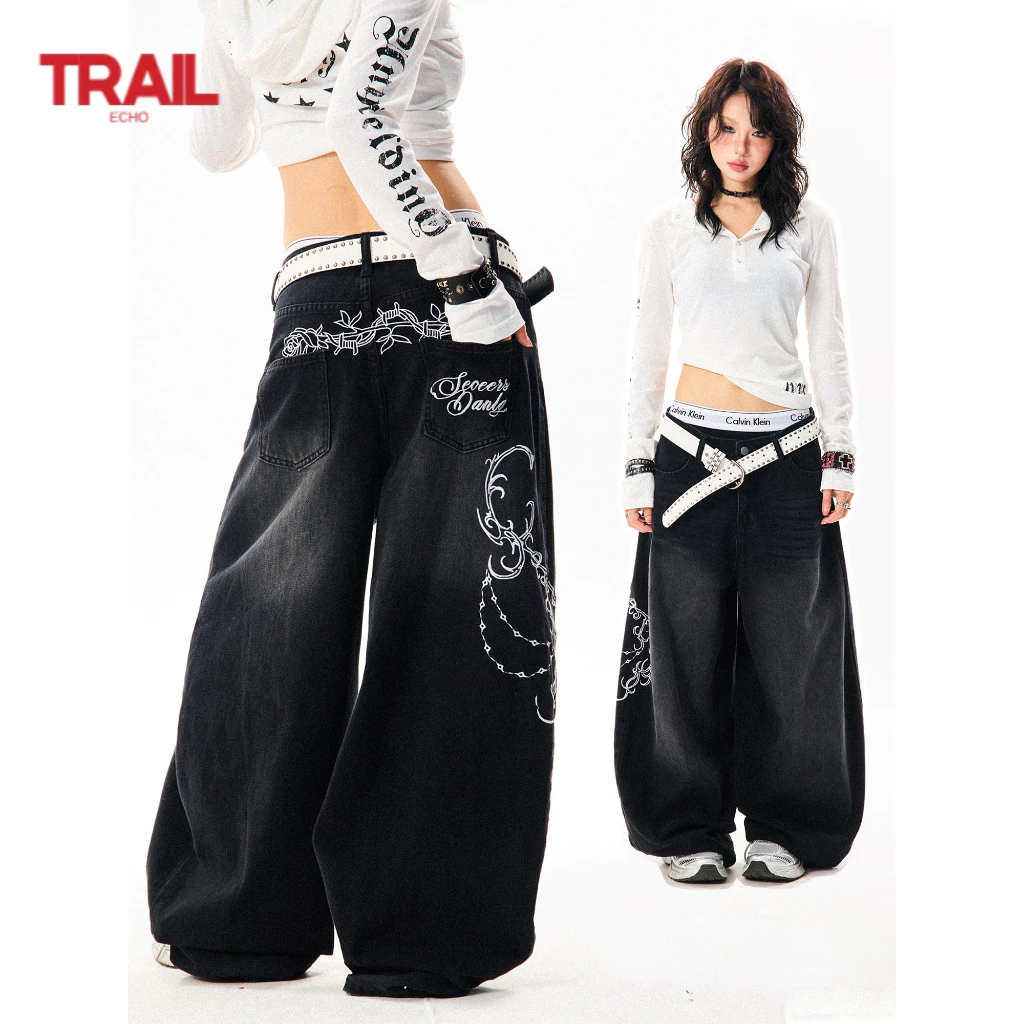 Quần Jean Trail Echo Unisex Mùa Hè Retro Thêu - Multi-use